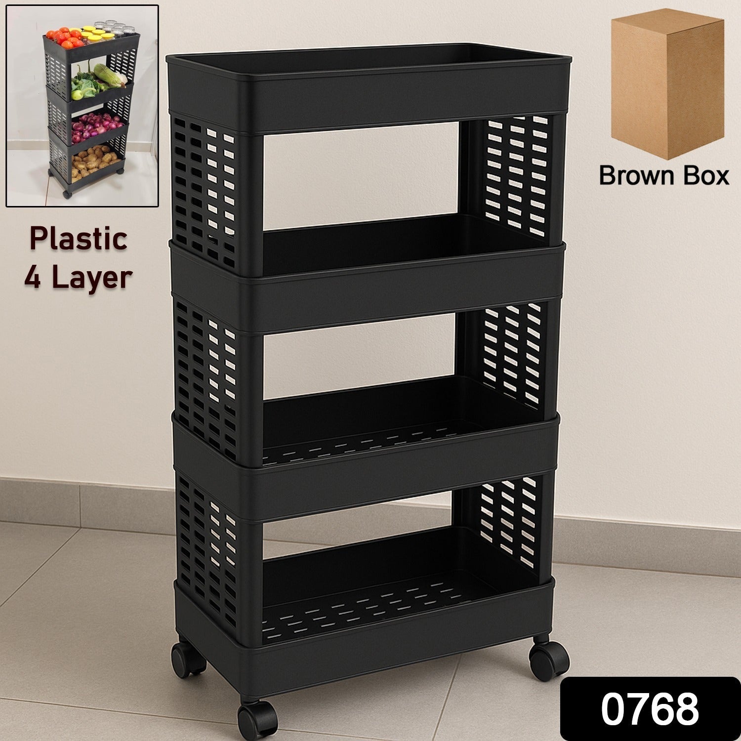 4-Layer Plastic Storage Rack with Wheels 4-Layer Plastic Storage Rack with Wheels